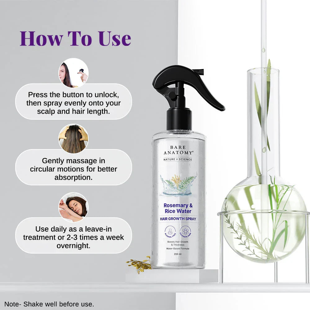 Rosemary & Rice Water Spray For Natural Hair Growth & Hair Thickness