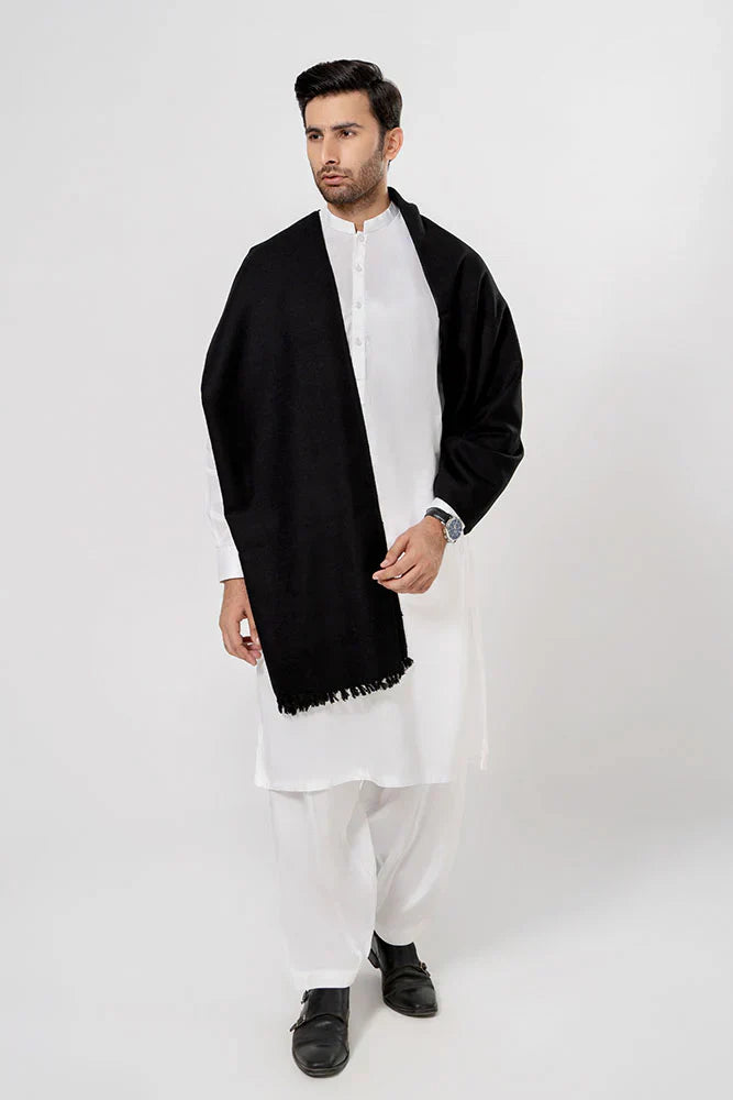 Men's Winter Wool Shawl - Black