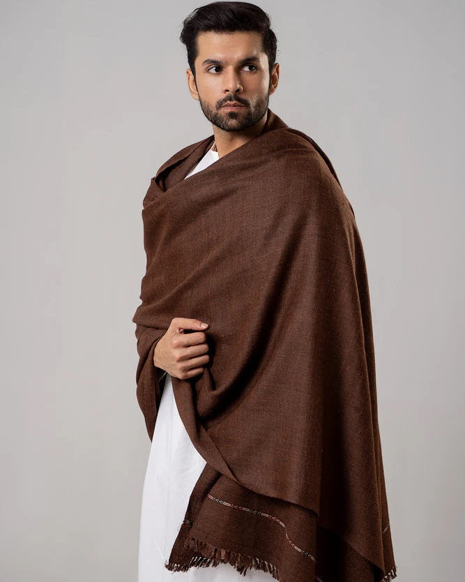 Men's Winter Wool Shawl - Coffee Brown