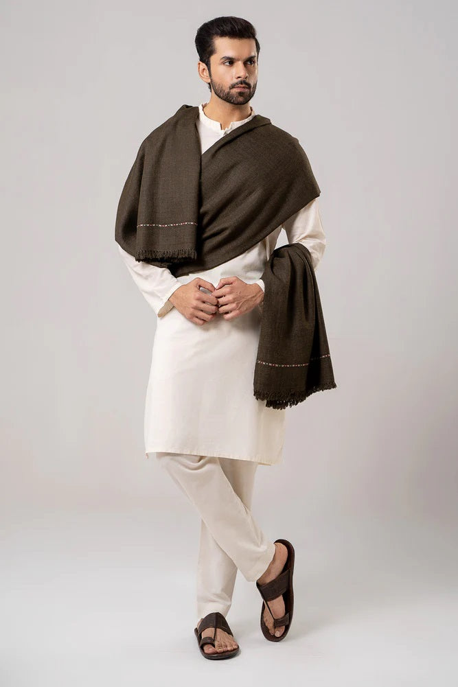 Men's Winter Wool Shawl - Dark Brown