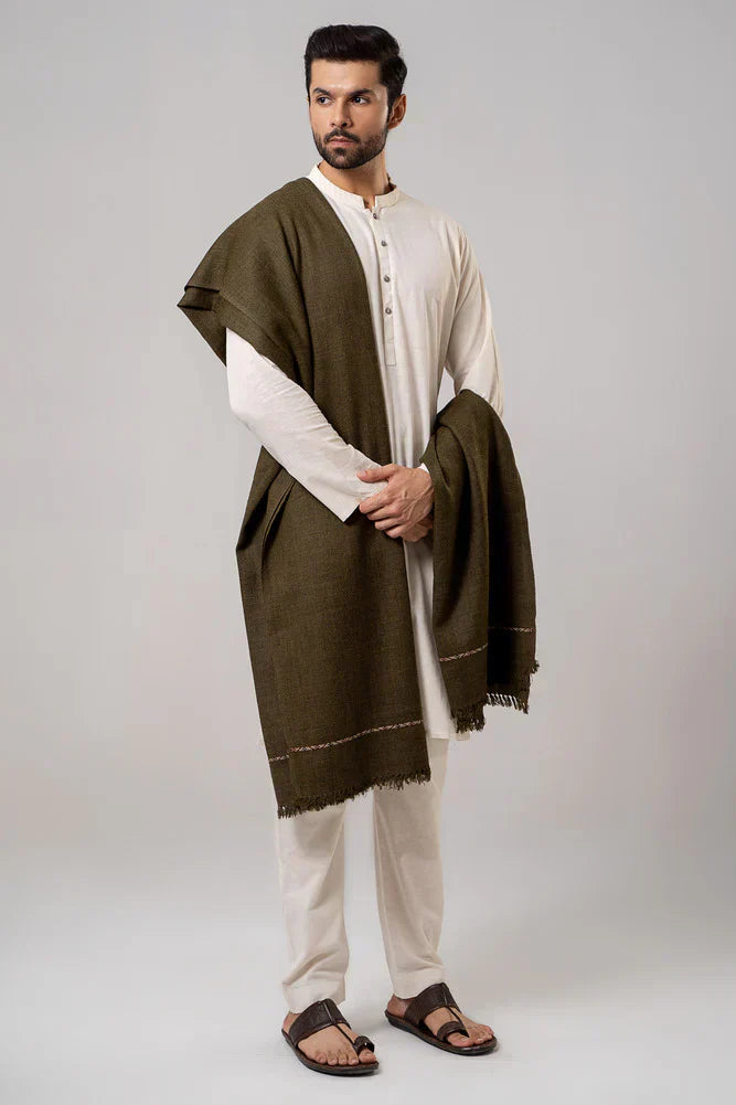 Men's Winter Wool Shawl - Olive Green
