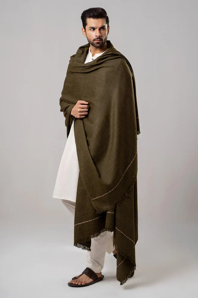 Men's Winter Wool Shawl - Olive Green