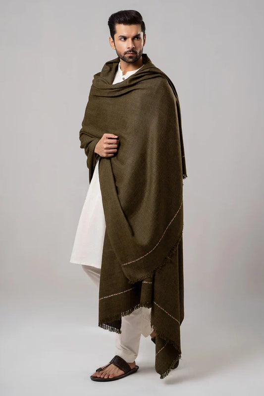 Men's Winter Wool Shawl - Olive Green
